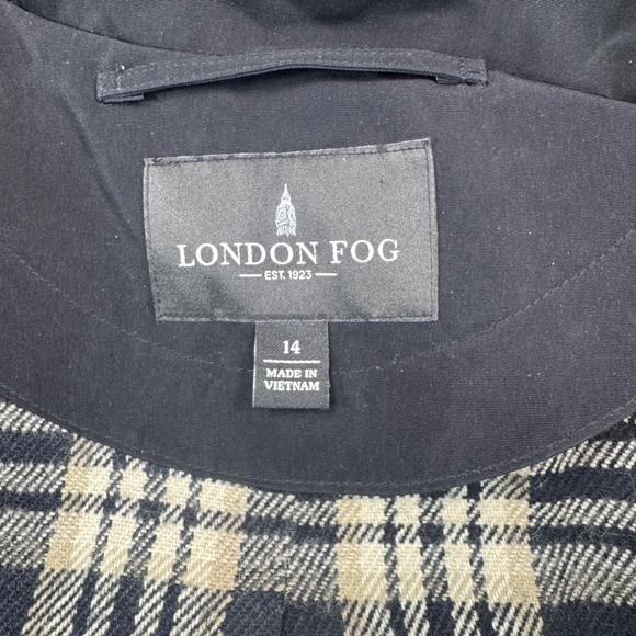 London Fog Women's Black Long Trench Coat with Removable Plaid Liner Size 14 - Picture 6 of 12